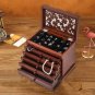Large Jewelry Organizer Wooden Storage Box 6 Layers Case with 5 Drawers, Brown