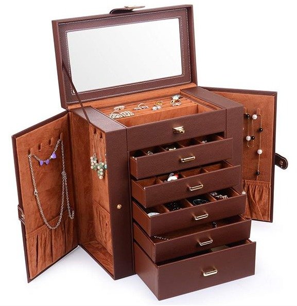 Jewelry Box Organizer Functional Huge Lockable, Leather Jewelry Storage Case for Women Girls