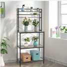 5-Tier Kitchen Bakers Rack with 10 S-Shaped Hooks, Industrial Microwave Oven Stand, Rustic Gray