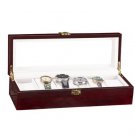 6 Slots Wooden Case Watch Display Case Glass Top Jewelry Storage Organizer Gifts