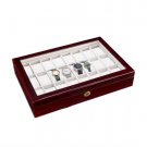 24 Slots Wooden Case Watch Display Case Glass Top Jewelry Storage Organizer Gifts