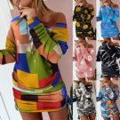 Women's Color-Shock Print Irregular Long Sleeve Dress