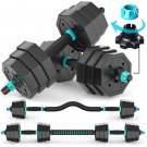 Adjustable Dumbbell Set 44 LBS with Curl Bar, Barbell Weight Set for Home Gym, 3 in 1