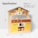 Wooden Pretend Play Kitchen Set for Kids Toddlers, Toys Gifts for Boys and Girls,Yellow