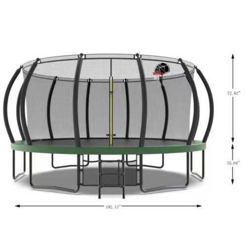 16FT Trampoline Green with Basketball Hoop - Recreational Trampolines with Ladder