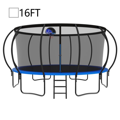 15FT Trampoline for Kids with Safety Enclosure Net, Ladder and 12 Safety Poles