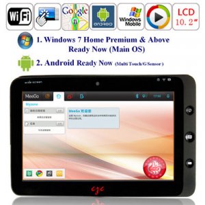 Android 2.2 Window 7 Intel Pineview N455  HDD WIFI 3G Bluetooth Camera 10.1-inch Tablet PC