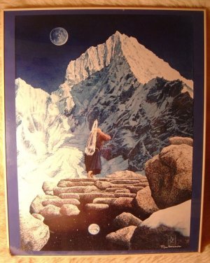 RARE LTD EDITION   MONK CARRYING CRYSTAL FINE ART PRINT
