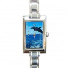 Jumping Dolphin Rectangular Italian Charm Watch