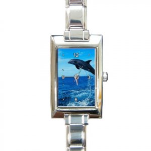 Jumping Dolphin Rectangular Italian Charm Watch