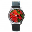 Christmas Poinsettia Flower Round Metal Watch FREE SHIPPING