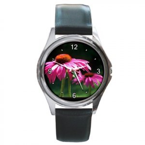 Purple Pink Cone Flower Round Metal Watch FREE SHIPPING