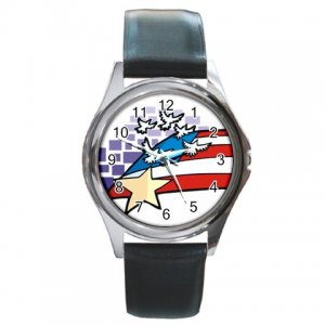 USA Flag with Peace Doves Round Metal Watch FREE SHIPPING