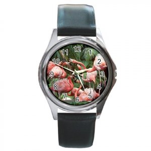 Flamingo Birds Round Metal Watch FREE SHIPPING