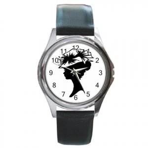 Victorian Lady Silhouette Round Metal Watch FREE SHIPPING