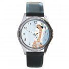 Sexy Brunette Round Metal Watch FREE SHIPPING