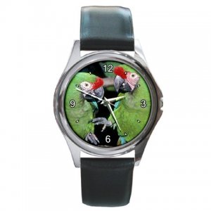 Green Macaws Round Metal Watch FREE SHIPPING