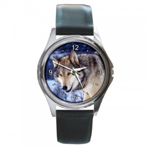 Grey Wolf in the Snow Round Metal Watch FREE SHIPPING
