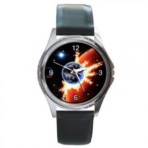 Outer Space Earth Round Metal Watch FREE SHIPPING