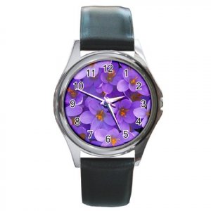 Blue Crocus Flowers Round Metal Watch FREE SHIPPING