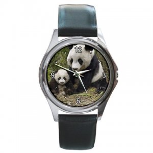 Giant Panda Mother and Cub Round Metal Watch FREE SHIPPING