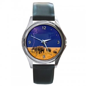 Elephants in an Approaching Storm Round Metal Watch FREE SHIPPING