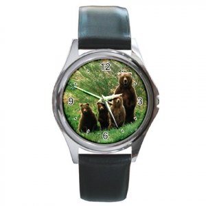Bear Cubs with Mom Round Metal Watch FREE SHIPPING