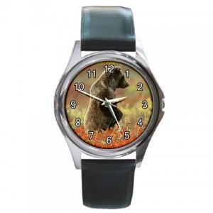 Brown Bear Standing Up Round Metal Watch FREE SHIPPING