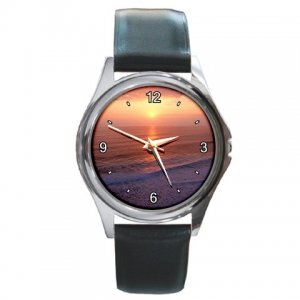 Beach Sunset View Round Metal Watch FREE SHIPPING