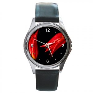 Two Red Tulips Round Metal Watch FREE SHIPPING