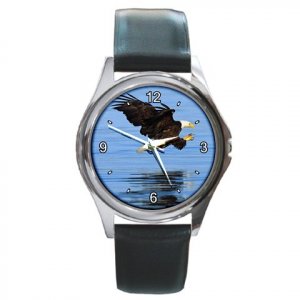 Bald Eagle Fishing Round Metal Watch FREE SHIPPING
