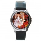 Autumn Kitty Cat Round Metal Watch FREE SHIPPING