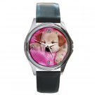 Sleepy in Pink Puppy Dog Round Metal Watch FREE SHIPPING