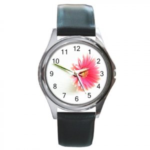 Pink Flower Round Metal Watch FREE SHIPPING