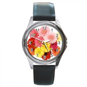 Pretty Summer Flowers Round Metal Watch FREE SHIPPING