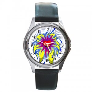 Flaming Heart Flower Round Metal Watch FREE SHIPPING