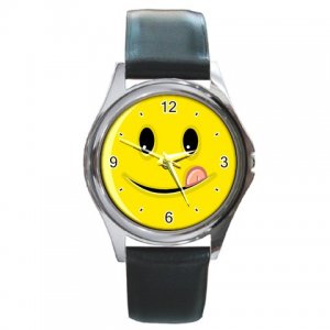 Smiley Face Licking Lips Round Metal Watch FREE SHIPPING
