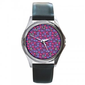 Red and Blue Hearts Round Metal Watch FREE SHIPPING