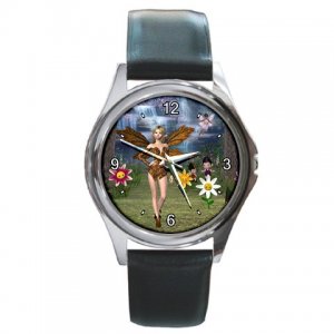 Fairy in Magical Waterfall Round Metal Watch FREE SHIPPING