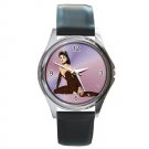 Sexy Brunette Lady Round Metal Watch FREE SHIPPING
