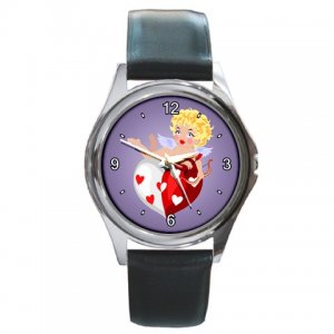 Valentine Cupid on the Heart Round Metal Watch FREE SHIPPING