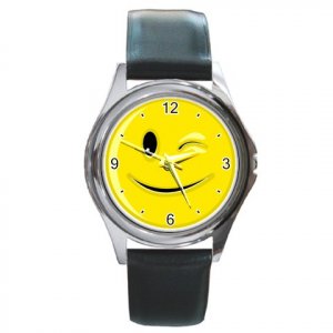 Winking Smiling Face Round Metal Watch FREE SHIPPING