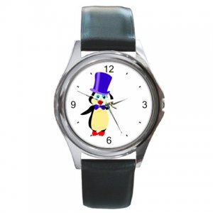 Cute Penguin in the Blue Hat Round Metal Watch FREE SHIPPING