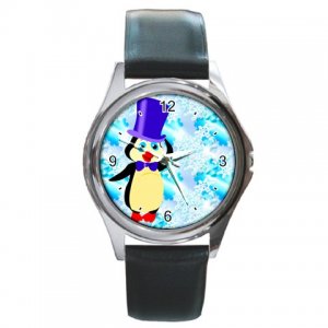 Cute Penguin in the Blue Hat 2 Round Metal Watch FREE SHIPPING