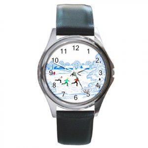 Ice Skating on the Lake Round Metal Watch FREE SHIPPING