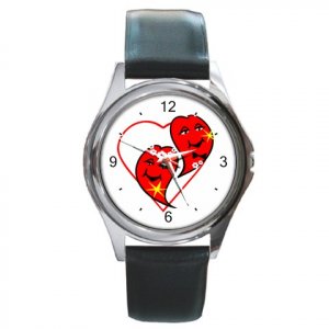 Bride and Groom Wedding Hearts Round Metal Watch FREE SHIPPING