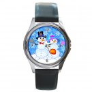 Snowman and Snowwoman Round Metal Watch FREE SHIPPING