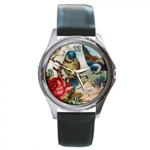 Victorian Winter Birds Round Metal Watch FREE SHIPPING