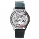 Grey Kitten with Rose Bow Round Metal Watch FREE SHIPPING