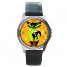 Black Alley Cat on Orange Round Metal Watch FREE SHIPPING